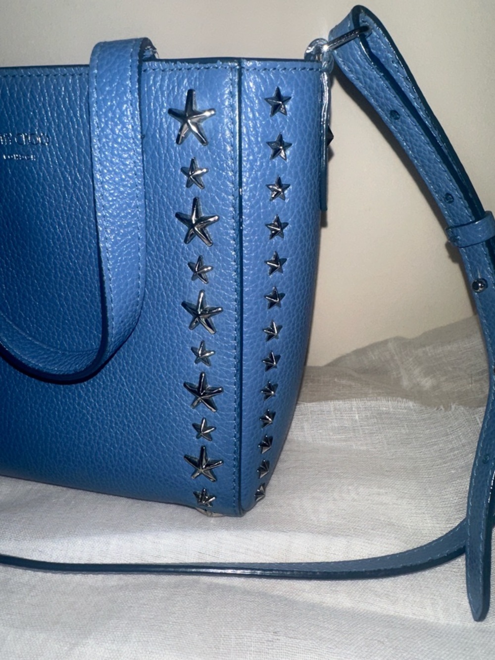 Authentic Jimmy Choo Mini Pagasi Blue Star-Embellished Leather 2-Way Crossbody - Picture 4 of 16